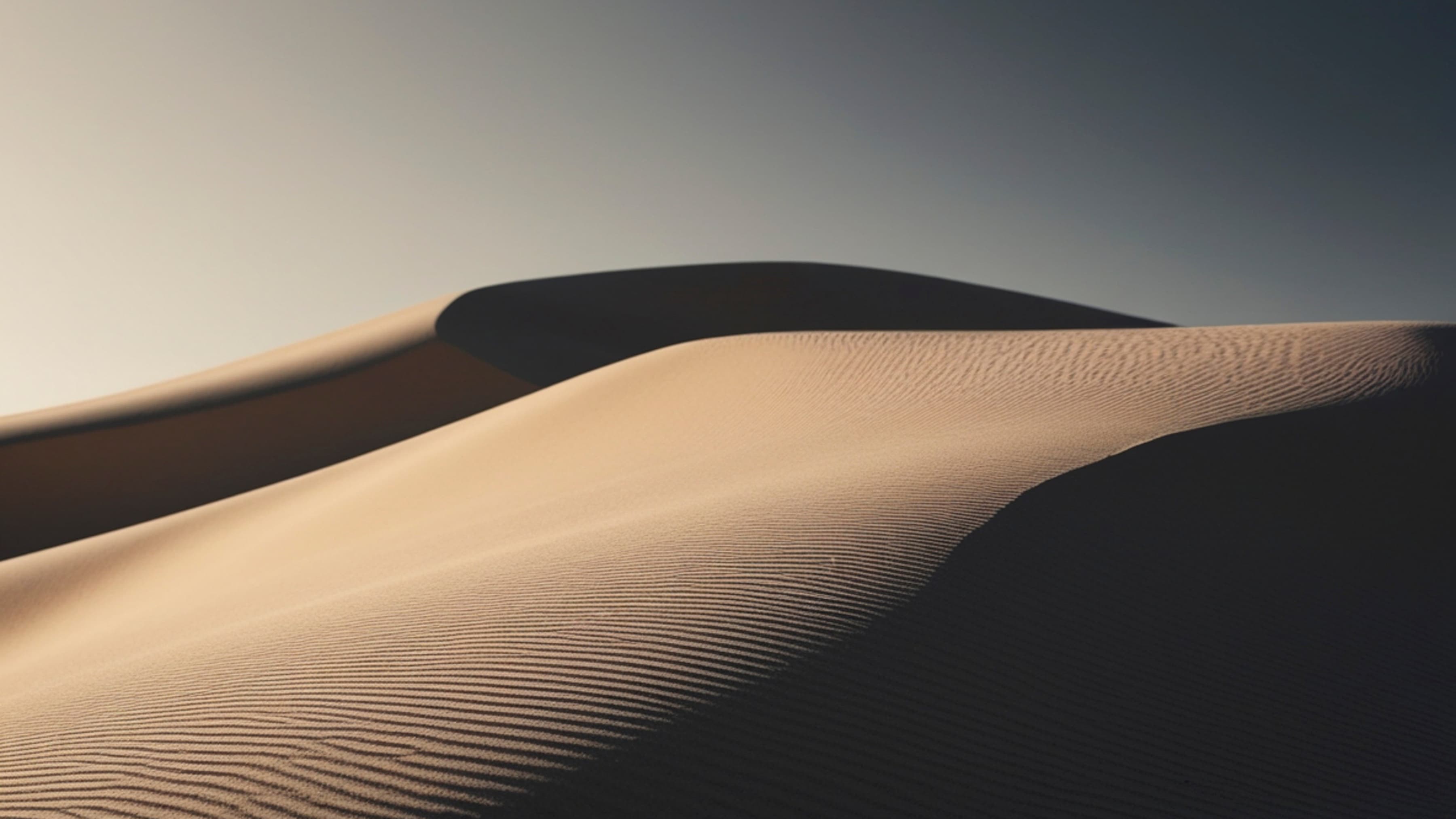 Single dune curve closeup against a clear blue sky — clean, sequential, inevitable